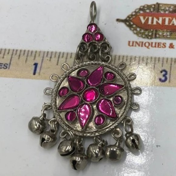 Afghan Kuchi Silver Jhumka Earrings with Purple Glass - Picture 5 of 6